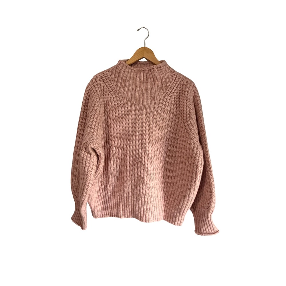 Madewell Womens XL Pink Ribbed Mock Neck Wool Blend Chunky Knit Sweater